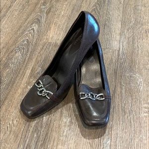 Cole Haan Dark Brown Heels w/Silver Chain Accent